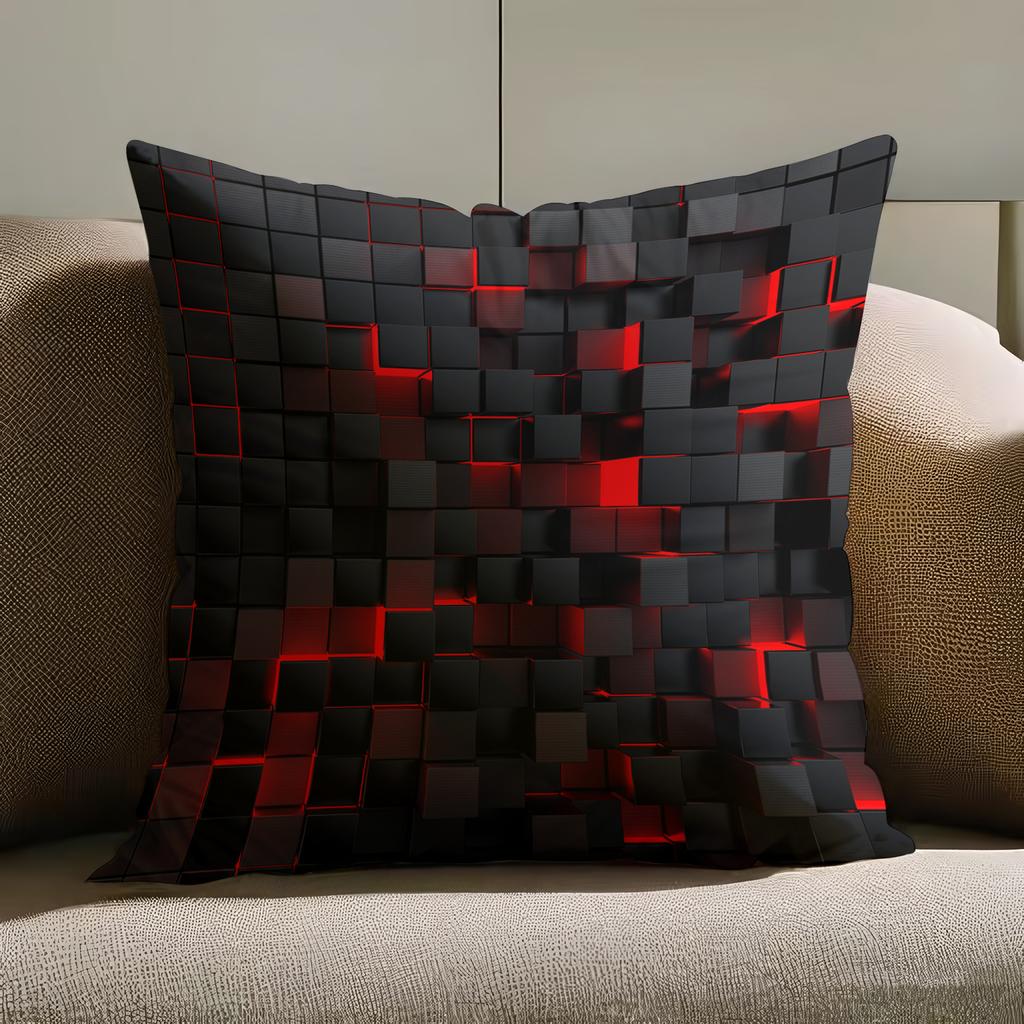 D Neon Graphite Cube Pattern DoubleSided Throw Pillow Covers Cabin Style Decorative Cushion Cases for Sofa and Bedroom