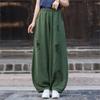 Calças Bloomers Vintage Femininas Cintura Elástica Calças de Outono Cor Sólida Soltas Buraco Calças Compridas