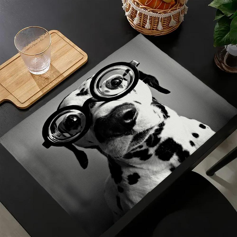 Set da 4 tovagliette geometriche bianche e nere personalizzate in cotone e lino per tavolo da pranzo, sottobicchiere, sottotazza per ciotola/tazza, decorazione per la casa 10.11WJY