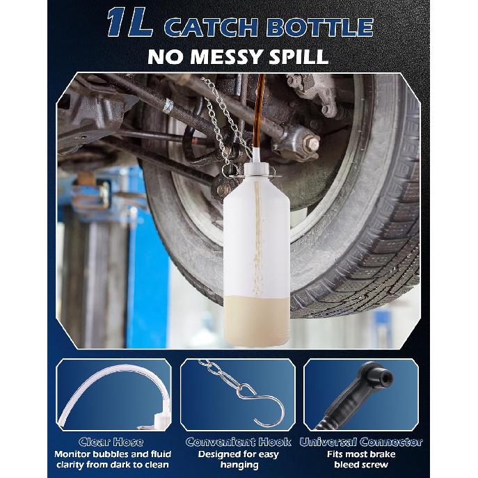 3L Brake Fluid Bleeder Kit w/ 1L Catch Bottle, Pressure Brake Bleeding Tool, Manual Power Bleeder Pump for Flush Brakes and Clutch System, Upgraded