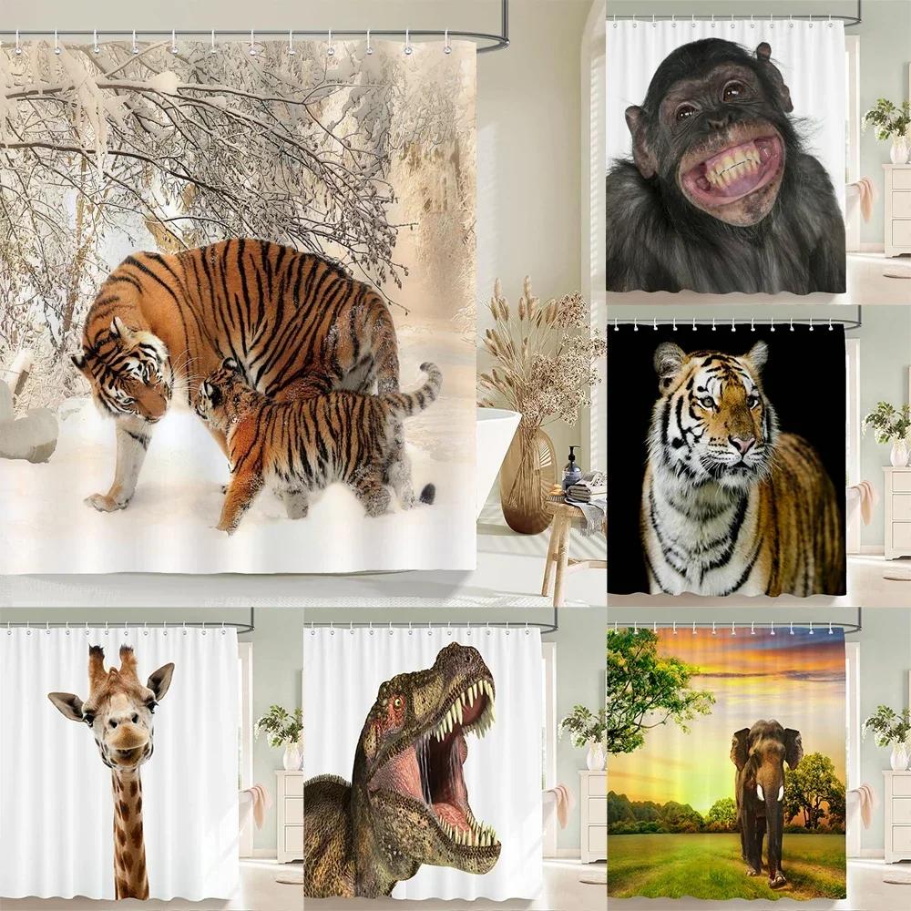 Lustiger Duschvorhang 3D Badvorhänge Affe Orang-Utan Tierdruck Wasserdichtes Polyester für Badezimmerdeko groß 180x200cm