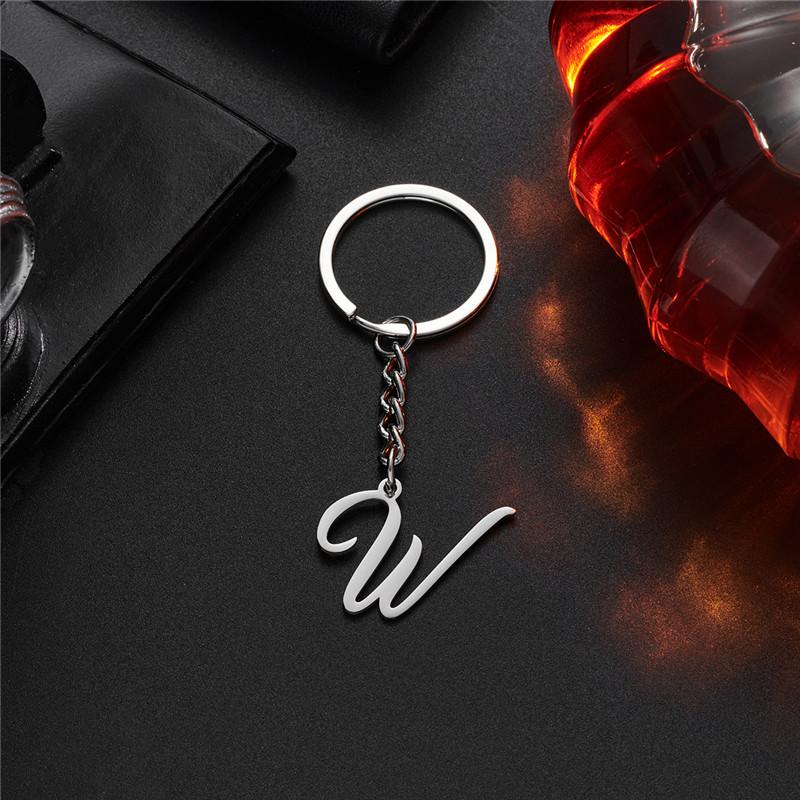Fashion DIY A-Z Initials Metal Keychains Holder Pendent Key Chain Women Car Key Ring Simple Letter Name Keyrings Party Gift