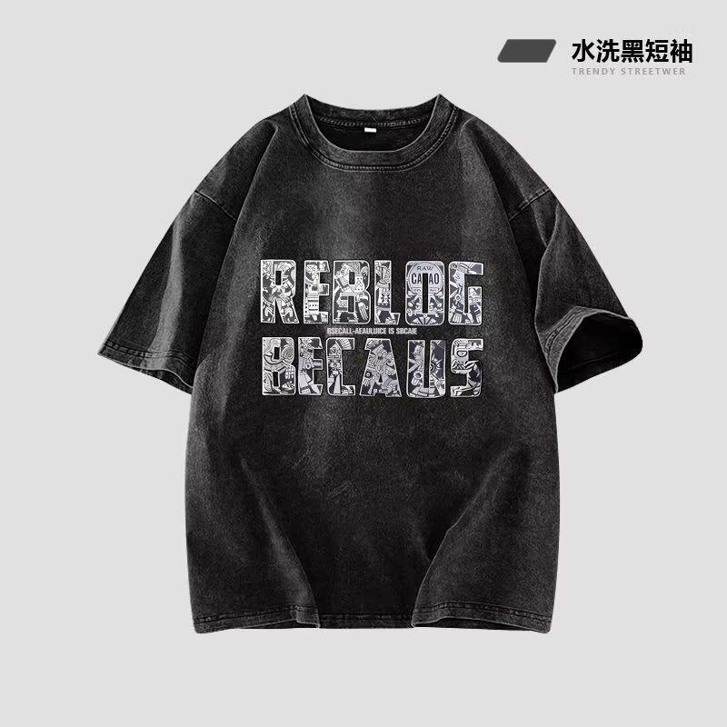 

Letter Print Short Sleeve T-Shirt for Men, Ins Style Hip-Hop Cool Crew Neck Base Shirt Summer 5XL серый