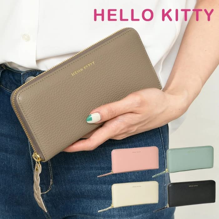 Long Wallet Round Zipper Fluffy Genuine Leather 87100 [Hello Kitty] [Hello Kitty] Women's (Ivory)