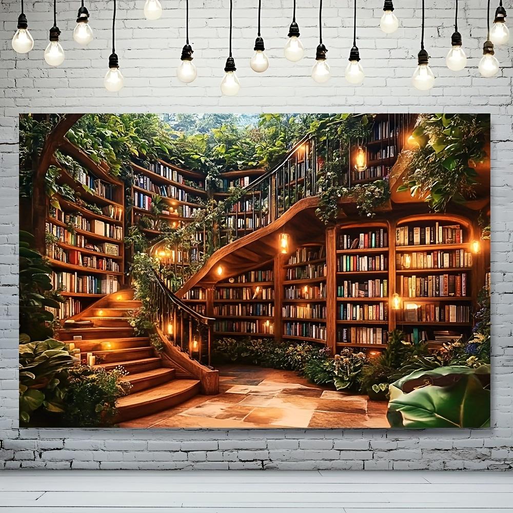 

VIKAMA Botanical Library Tapestry Study Room Wall Art Bedroom Headboard Decor Dorm Renovation Backdrop Cloth Home Decoration 74x94cm(29x37in)