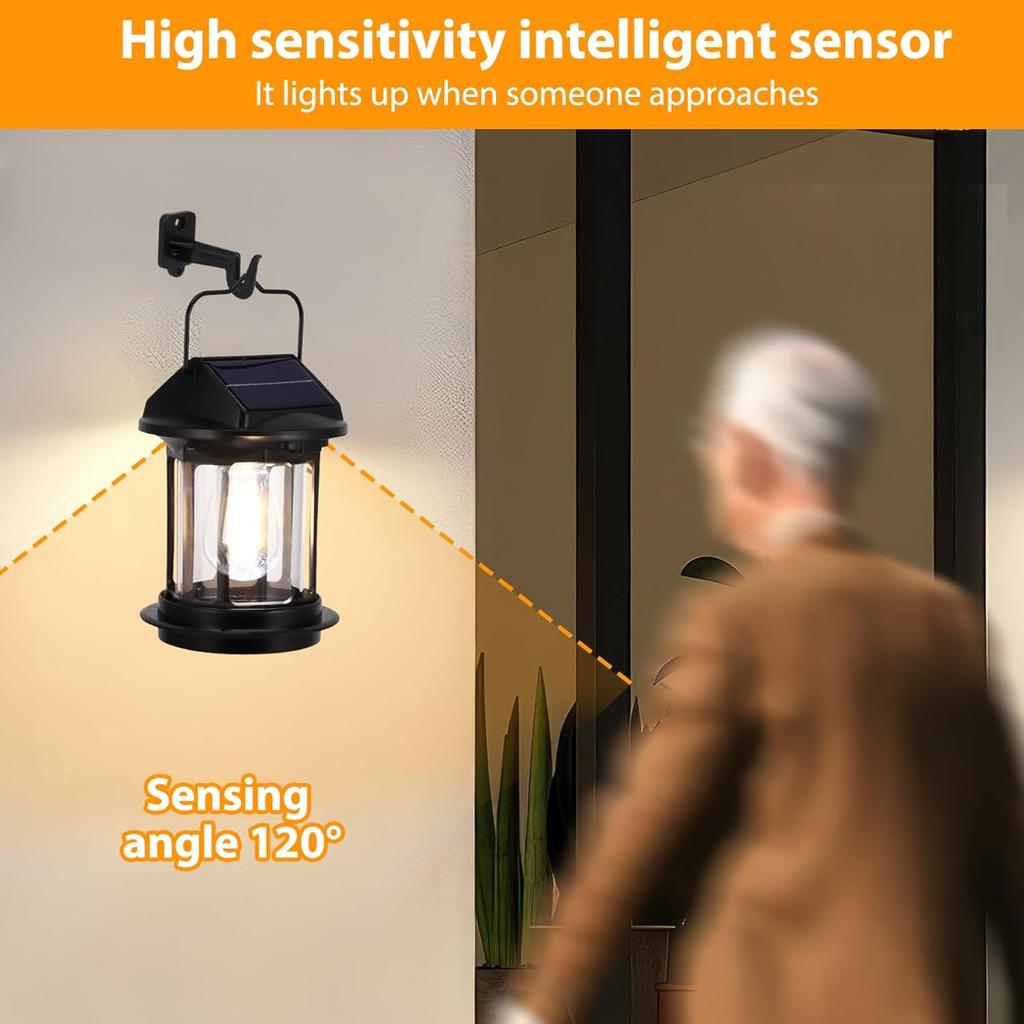 Solar Security Lights Outdoor Motion Sensor, Waterproof Wall Mount and Hanging Solar Lights Outddor with 4 Modes, Garden Front Door Security Lights
