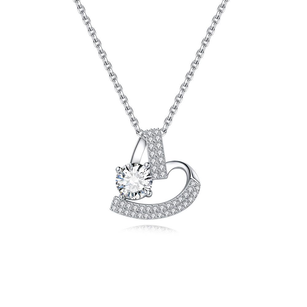 925 Sterling Silver Moissanite Heart Pendant Necklace for Women