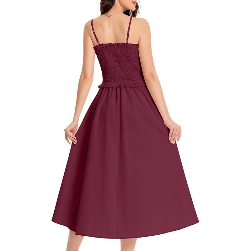 Abiti casual a vita alta con bretelle senza maniche stampa tinta unita primavera estate moda donna
