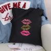Sexy Lips Large Capacity Women Shopping Bags Shoulder Bag Fashion Black Printing Foldable Handbag Canvas Tote Bag