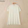 ZANZEA Vestido Casual de Mujer con Cuello Redondo y Manga Corta con Encaje Patchwork