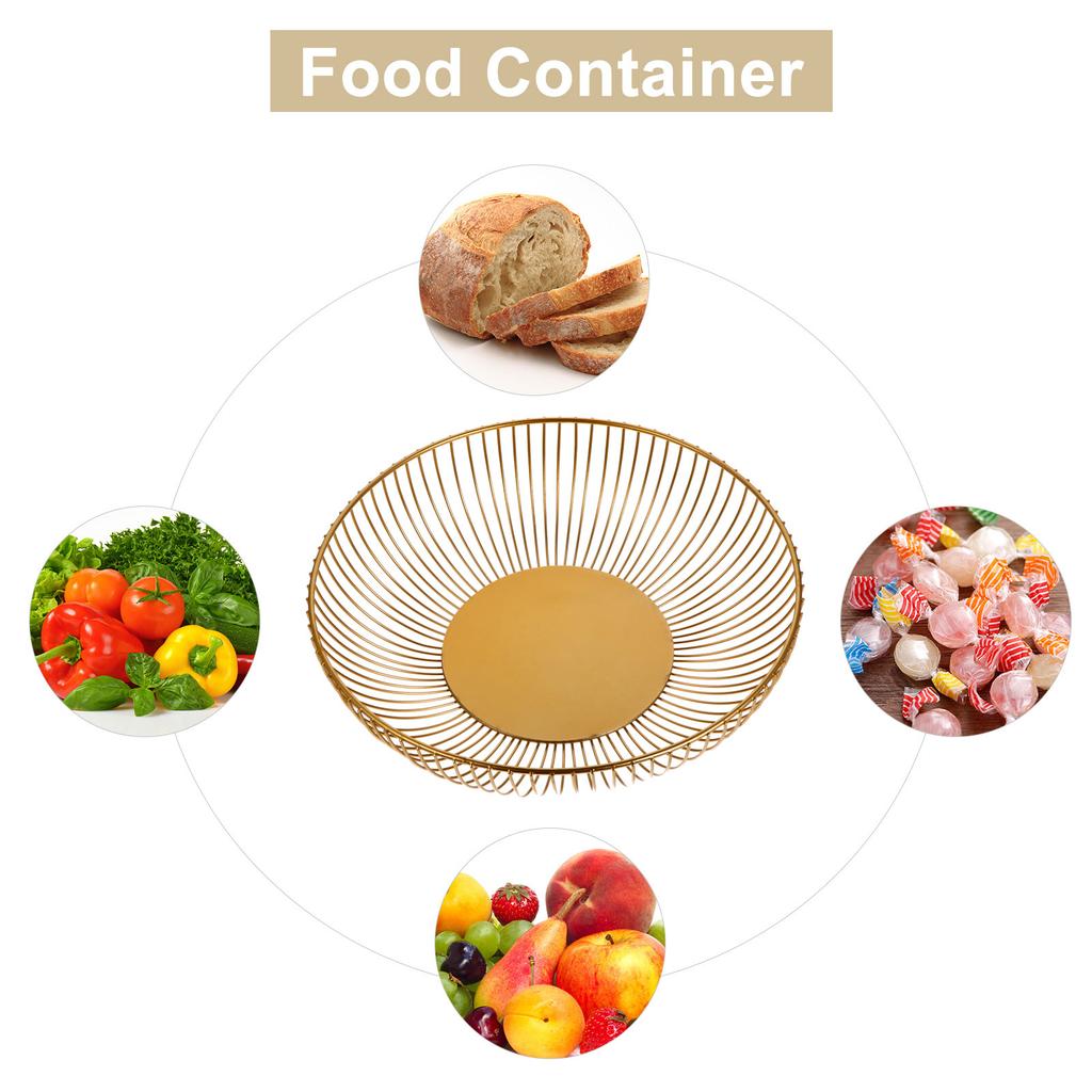 11 Inch Round Wire Fruit Basket Bowl Handmade Iron Snack Storage Decorative Kitchen ganizer Countertop Home Decoration Metal