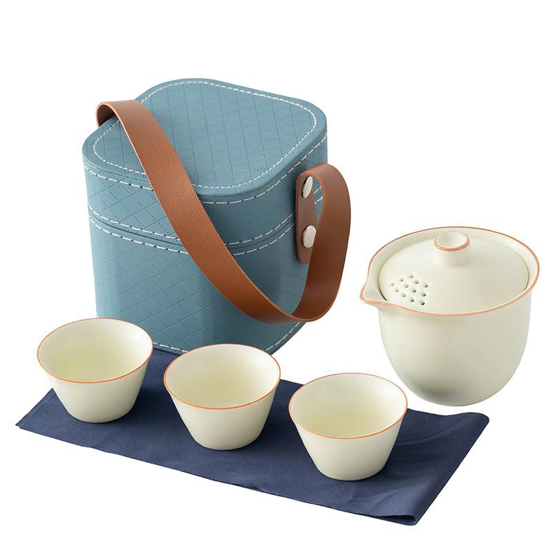 Ru Kiln High-grade Qingyun Travel Tea Set, Portable Storage Bag Cover Bowl, One Pot and Three Cups of Outdoor Tea Set