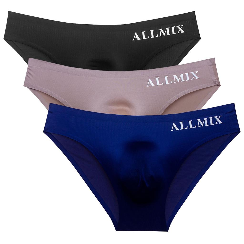 3PCS Men's Ice Silk Seamless Triangle Underwear Nude  Feeling Sports Quick-Dry Thin Soft Type Elastic and Breathable for Summer