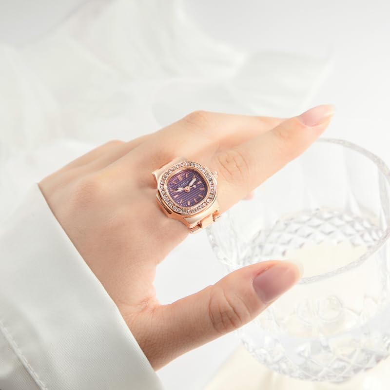 Ring Watch Women's Cute Fashion Analog Sparkle Free Size Waterproof Ring Watch Simple Rose Gold Ladies Fashion Ring Girlfriend Birthday Christmas
