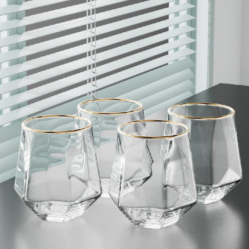 320ml 4pcs Set Hexagonal Cup Wine Utensils Personalized Unique Cold Drink Cup Golden Edged Glass Cup Coffee Juice Tea Cups Cafe