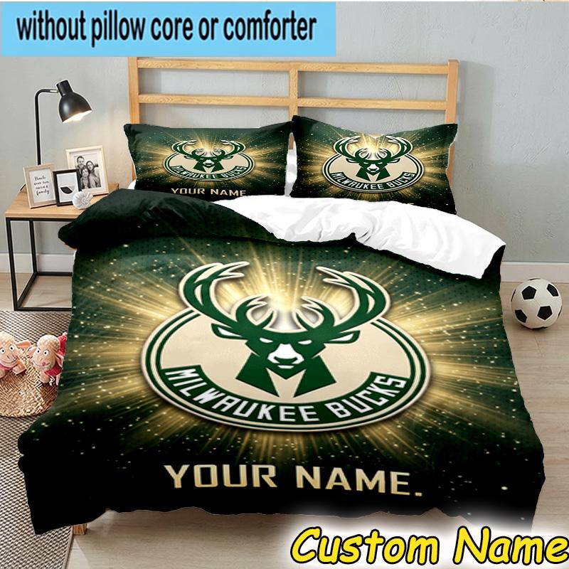 3pcs Custom Name Bucks Team Logo Bedding Set Includes 1 Duvet Cover & 2 Pillowcases for All Seasons Dormitory Home Decor Christmas Gifts