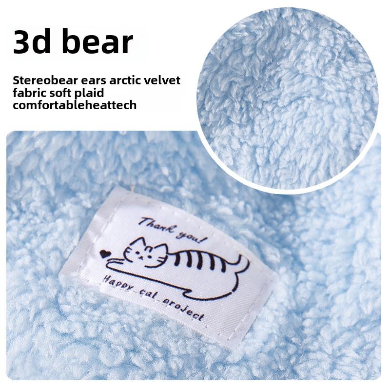 Autumn and Winter Dog Korean Version Cute Three-dimensional Bear Ears Traction Four-legged Fleece Coat Cat Warm Pet Dog Clothes