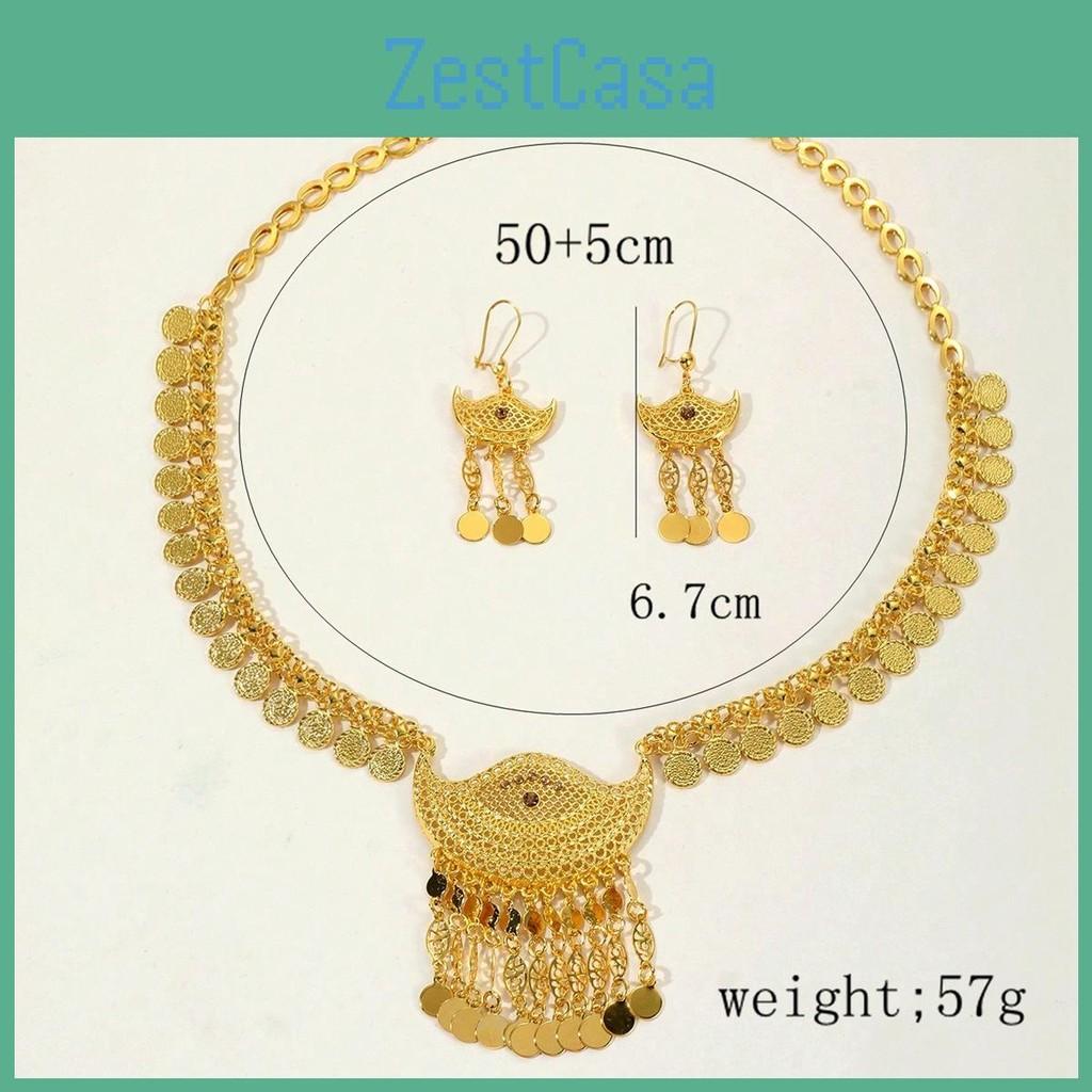 Trendy Alloy Gold Jewelry Collection With Hollow Coin Necklace And Earrings For Casual Wear