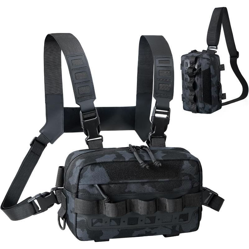 Outdoor Chest Bag for Men, Water-Resistant Fishing Chest Pack, Tactical Vest for Running, Cycling, Hiking, Lightweight Chest Pack Rig for Sports
