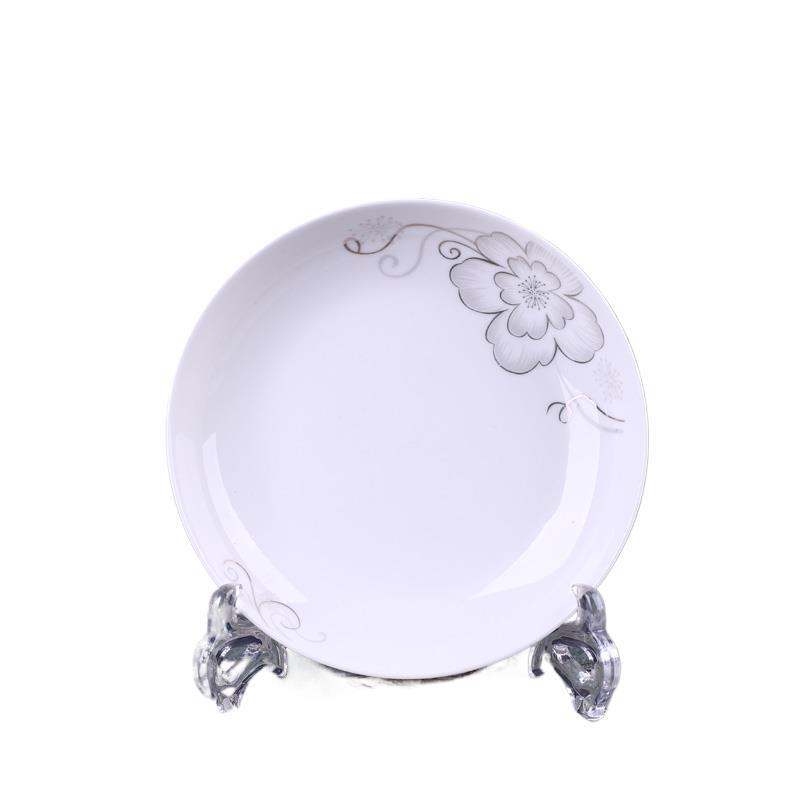 Set of 4 Ceramic Plates: Dinner, Rice, Soup, Deep, and Round Microwaveable Bone China Tableware.