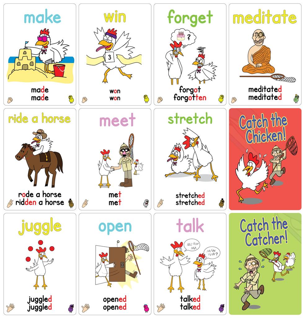 VERBS Hard Level Catch The Chicken English Card Game English Verb Flash Card Game Action English Card Game
