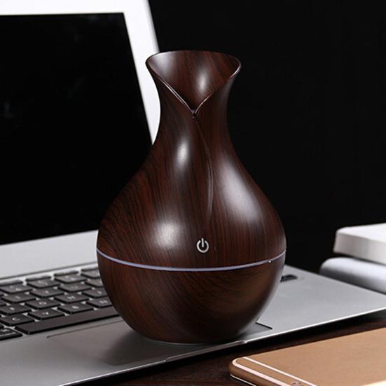 Mini Nawilżacz Powietrza Kształt Wazonika z Drewnianym Wzorem Cichy Zimna Mgiełka USB Biurkowy Dyfuzor do Samochodu Biura Pokoju Sypialni