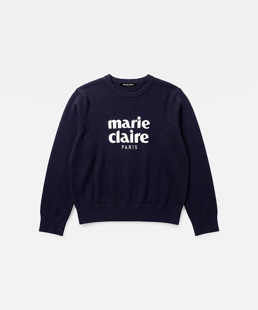 MARIE CLAIRE Essential Logo Jacquard Wool Round Knit (Magckn07Mny)
