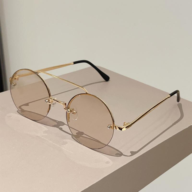 Vintage Round Sunglasses Men New Fashion Rimless Double Bridge Shades Women Retro Trendy Brand Design Sun Glasses