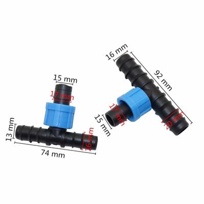 16mm Drip Tape Tee Connector Drip Irrigation Fittings Greenhouse Thread Lock Hose Connector 50 Pcs