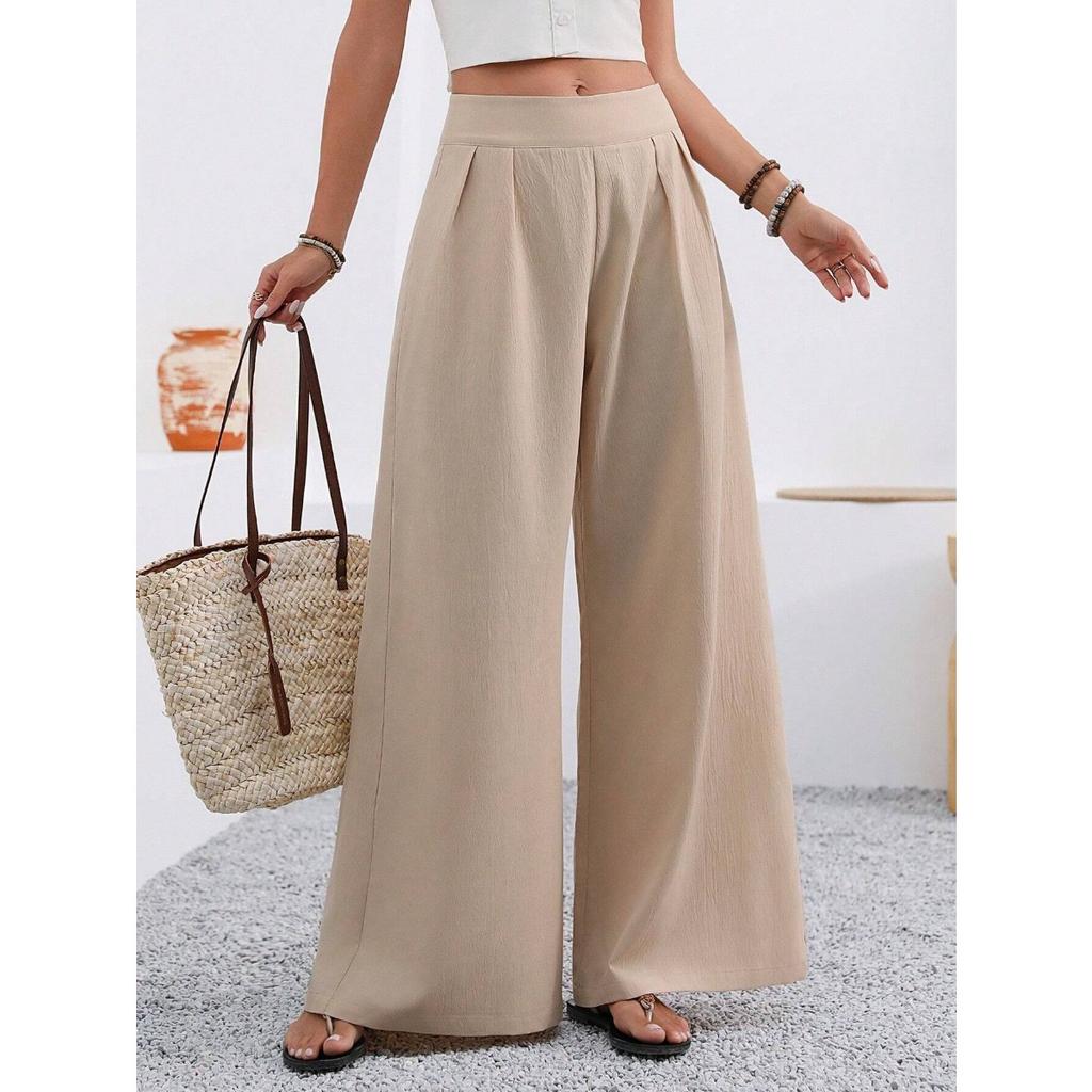 Women's High Waist Wide Leg Pants Loose Fit Palazzo Trousers Pocket Straight Suit Pants