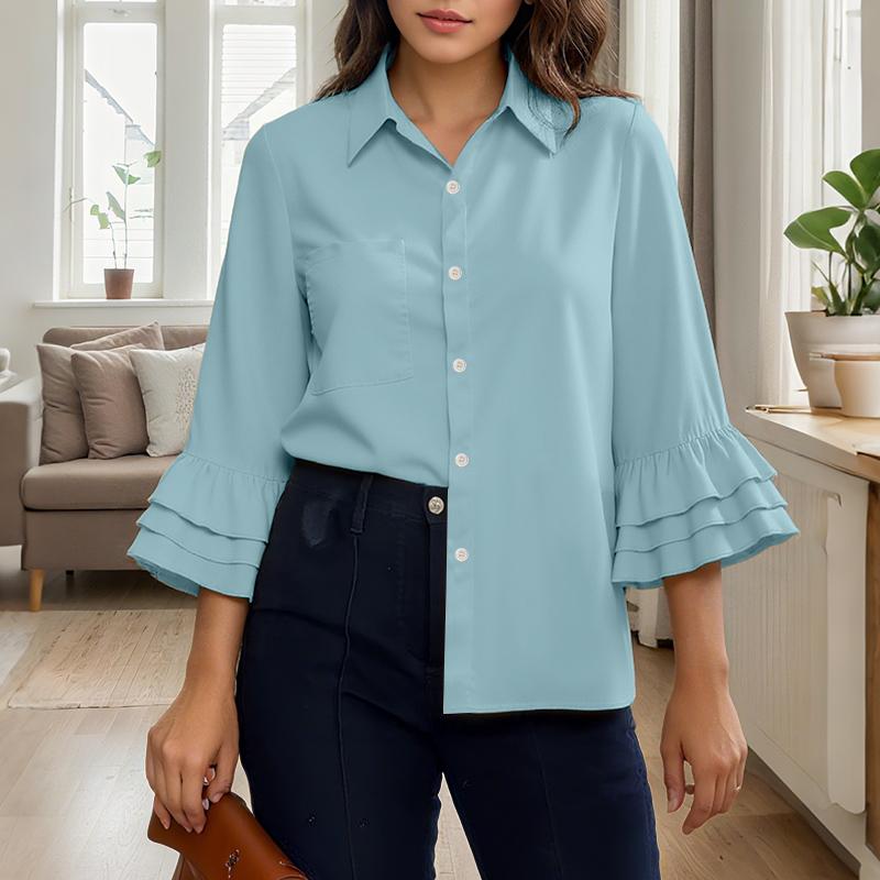 

ZANZEA Женская повседневная блузка свободного кроя с отложным воротником, однотонная, с рукавами 3/4 5XL