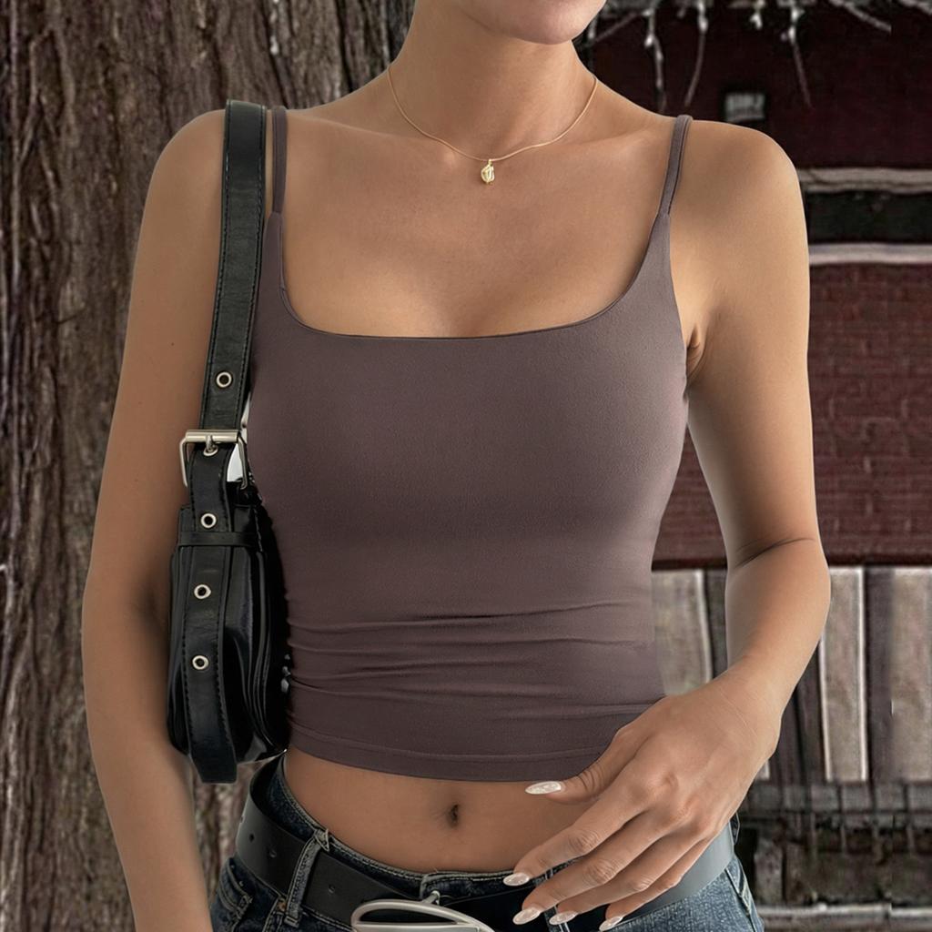 Women's Solid Color Sleeveless Tank Top Slim Fit Square Neck Stretchy Crop Camisole Summer Basic Layering Shirt