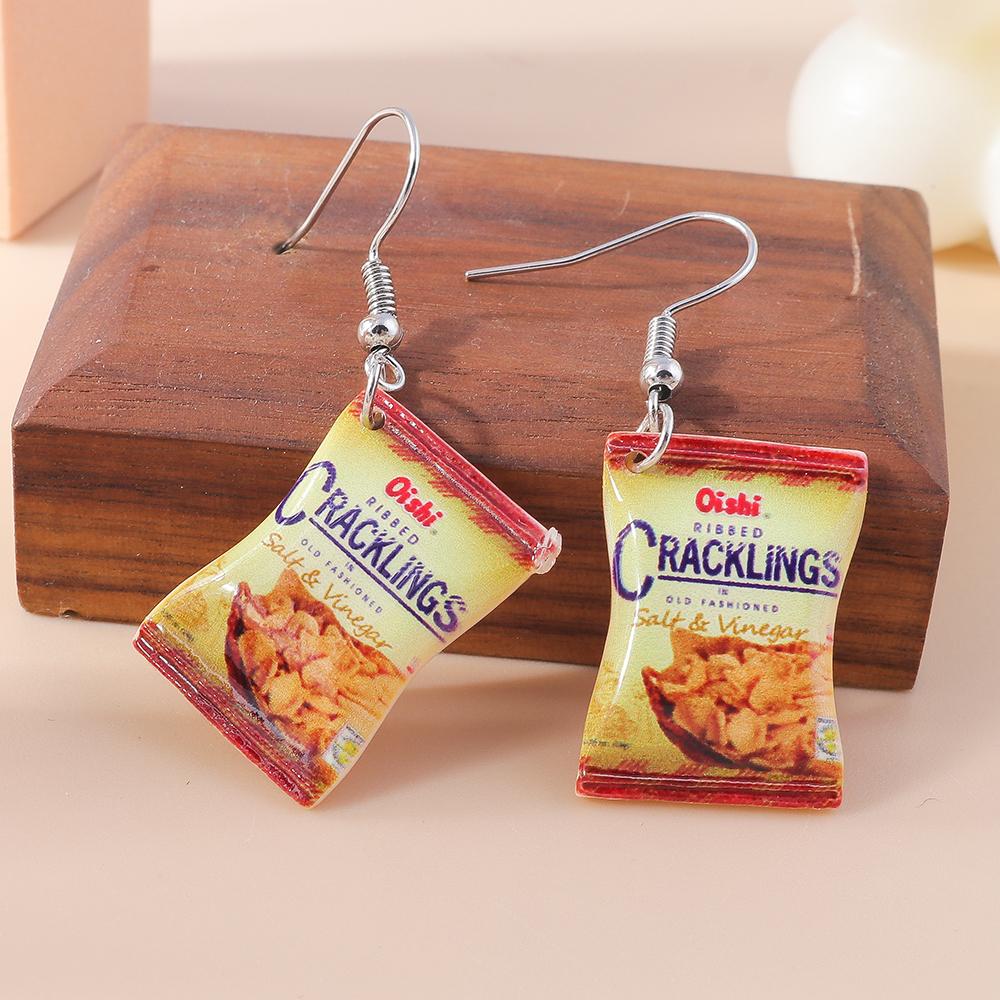 Fashion Women Girls Earrings Cute Resin Simulated Food Snacks Potato Chips Earrings Handmade Party Jewelry Gifts