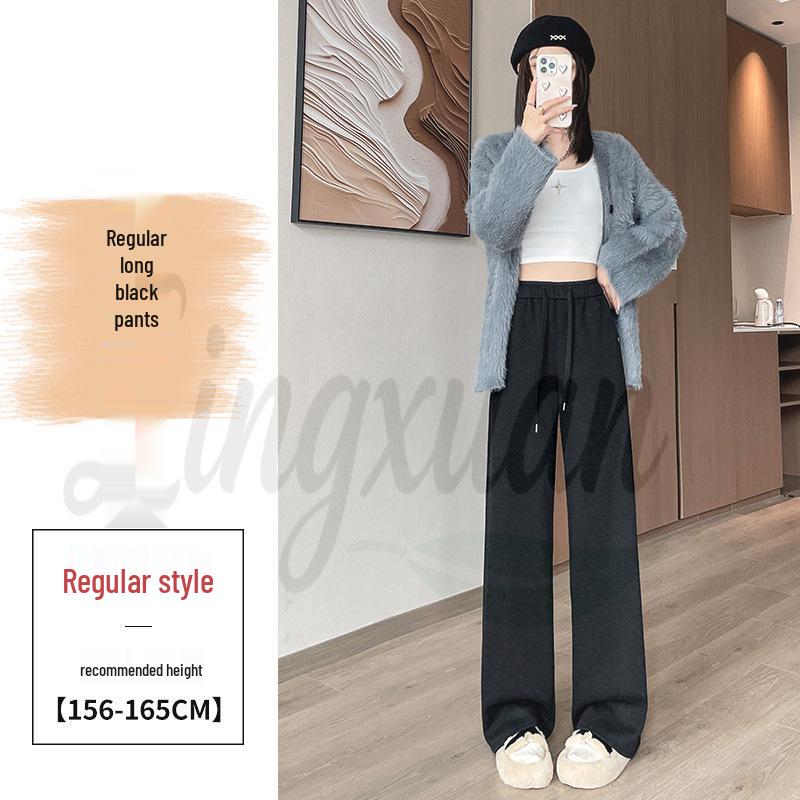 2026 Fall/Winter Off-White High-Waisted Cashmere Wide-Leg Pants with Velvet, Casual Floor-Length for Women