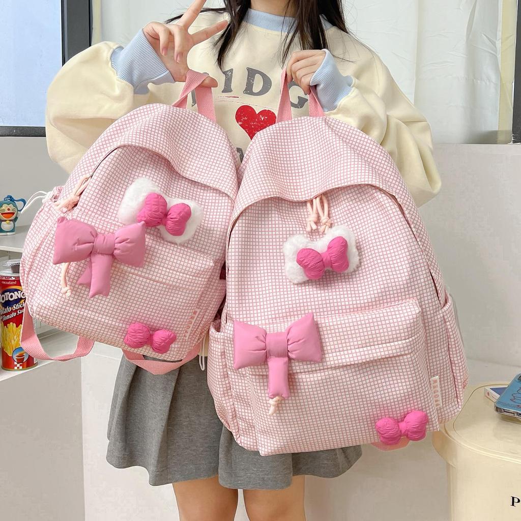 Módní mládežnický batoh 2024: Roztomilý, Všestranný, Velkokapacitní, Jednobarevný s doplňkem panenky