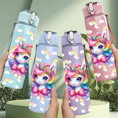 1PC Glitter Pastel Rainbow Unicorn Head 750ml Color Plastic Water Bottle Leakproof Flip Straw Lid For Sports Office Home Use