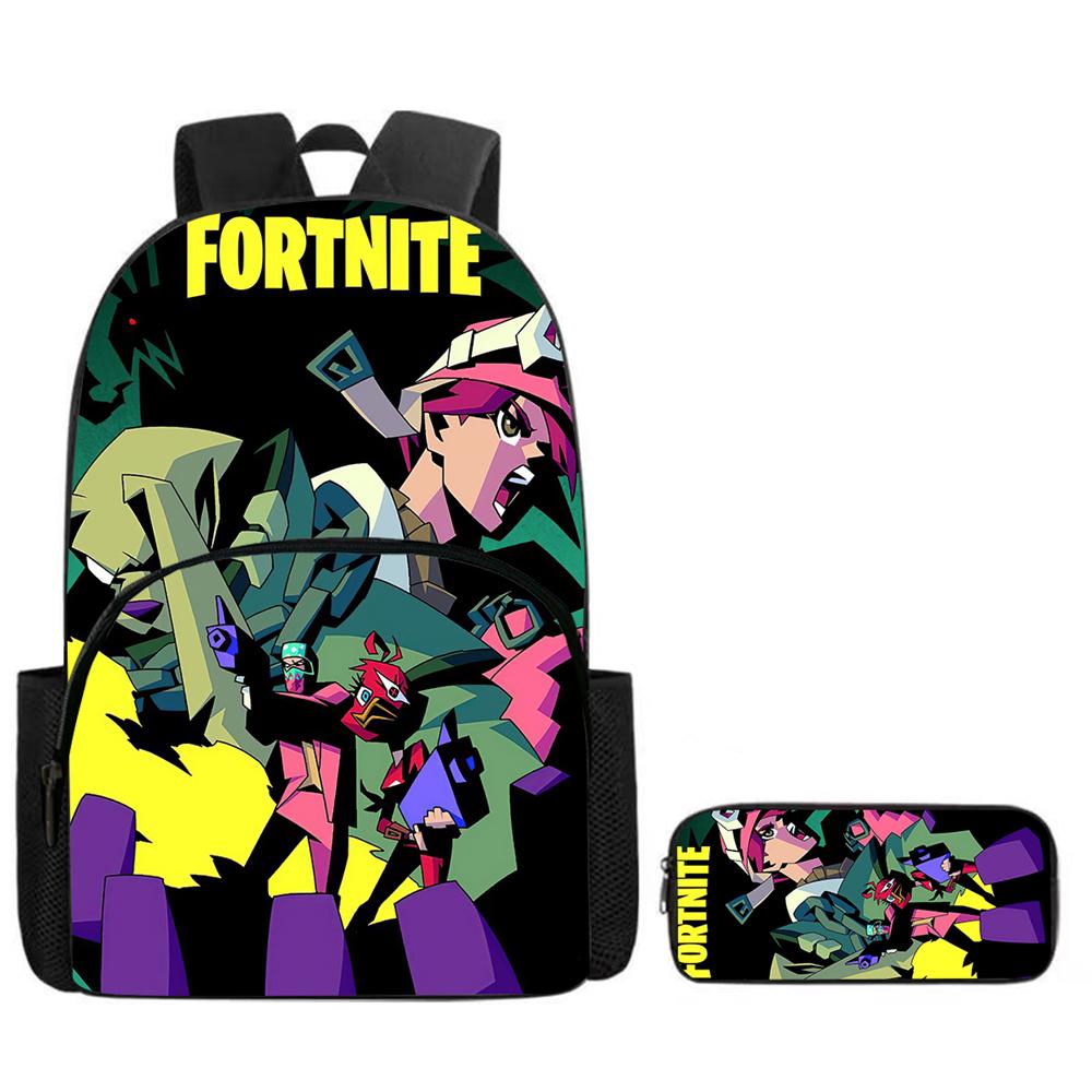 2Pcs Set FORTNITE Kids Mochila Backpack With Front Pocket&Pencil Bag,Lightweight Durable,School Daily Use,For Boys Girls Age 6-9