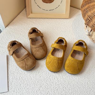 Baby Walking Shoes Non-slip Soild Color Girls Flats Round Toes Hook&loop 2025 New Kids Leather Shoes Moccasins Ins Soft Sole