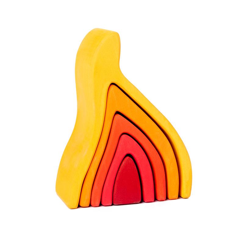 Four Elements Little Tree House Coral Wooden Stackable Building Blocks for Children's Pretend Play