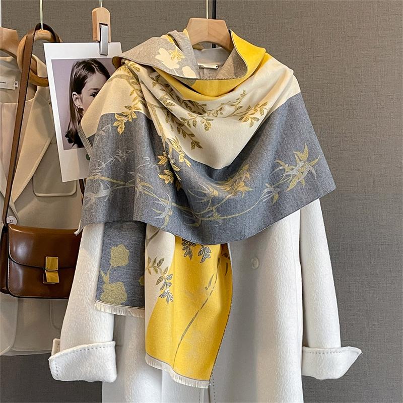Design Floral bedruckter Kaschmirschal Frauen Winter Pashmina Schals und Tücher Dicke warme Bufanda Stolen Decke Luxus
