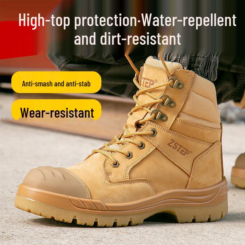 Men's High-Top Safety Boots, Yellow, Side Zipper, Anti-Smash & Anti-Puncture, PU/TPU Sole