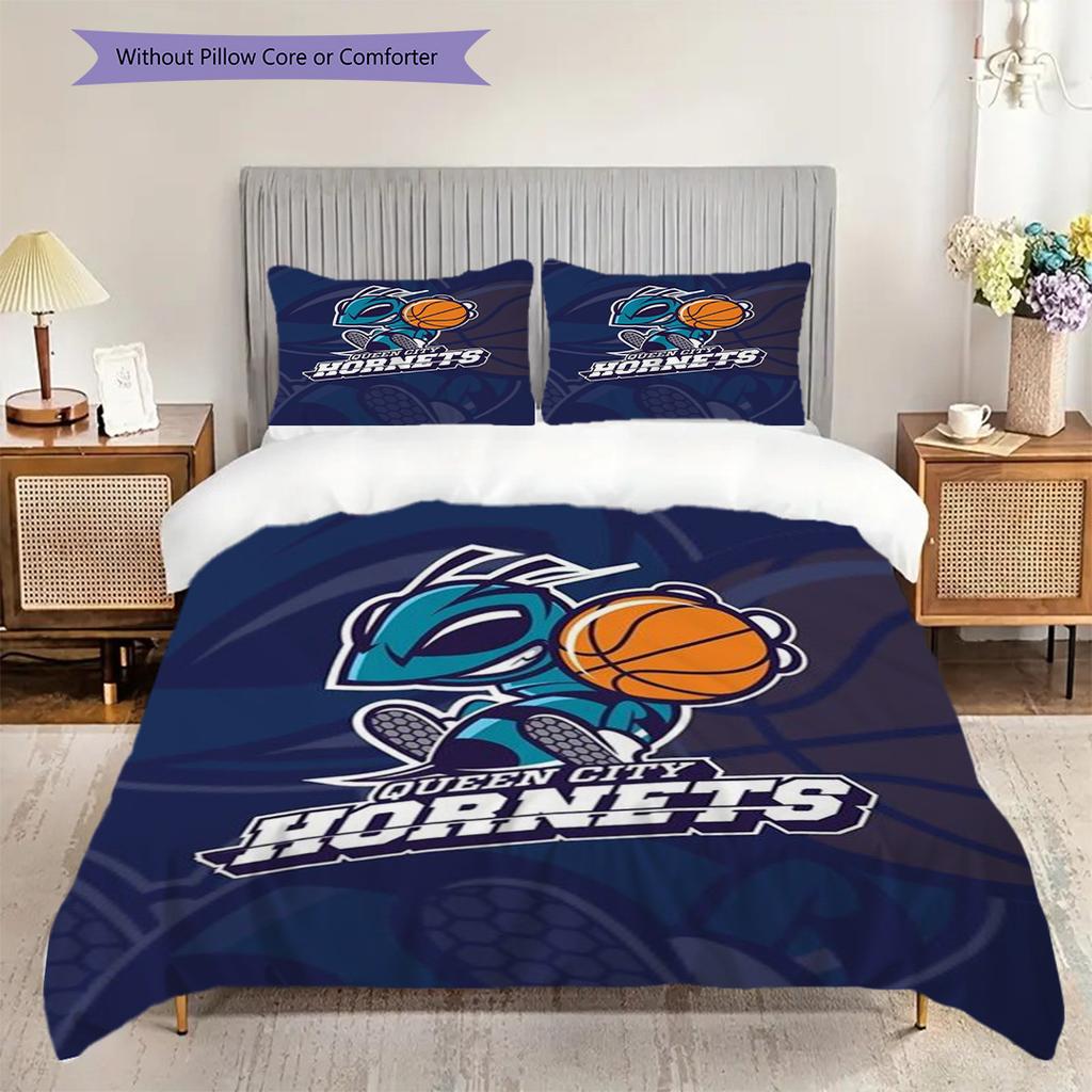 Queen City Hornets Dynamic Basketball Spirit Bedding(1 * duvet cover + 2 * pillowcase, without core)Bedding set Duvet cover and pillowcase