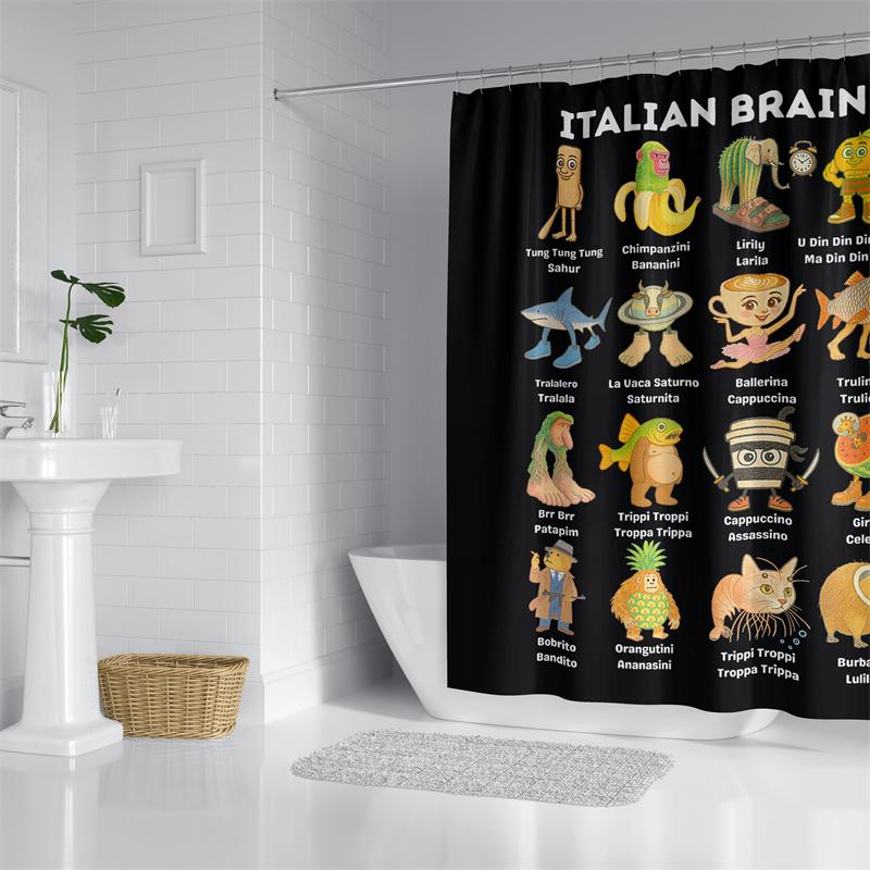 

Aertemisi Italian Brainrot Character Tralalero Tralala Shower Curtain Set With Grommets And Hooks For Bathroom Decor W60H190(CM)-1 Pcs