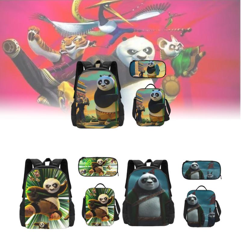 Kung Fu Panda Backpack Set Waterproof Cartoon Design For Kids School 3-piece Set