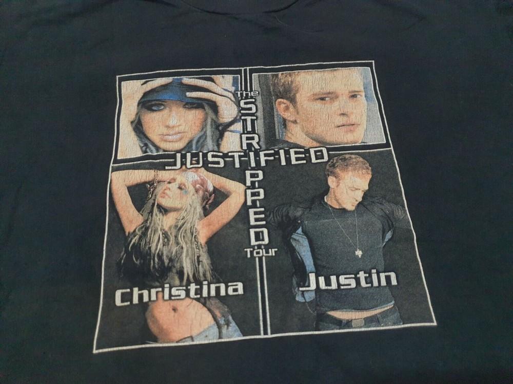 Rare Justin Timberlake Christina Aguilera justified striped T shirt S234XL Unisex T-Shirt L