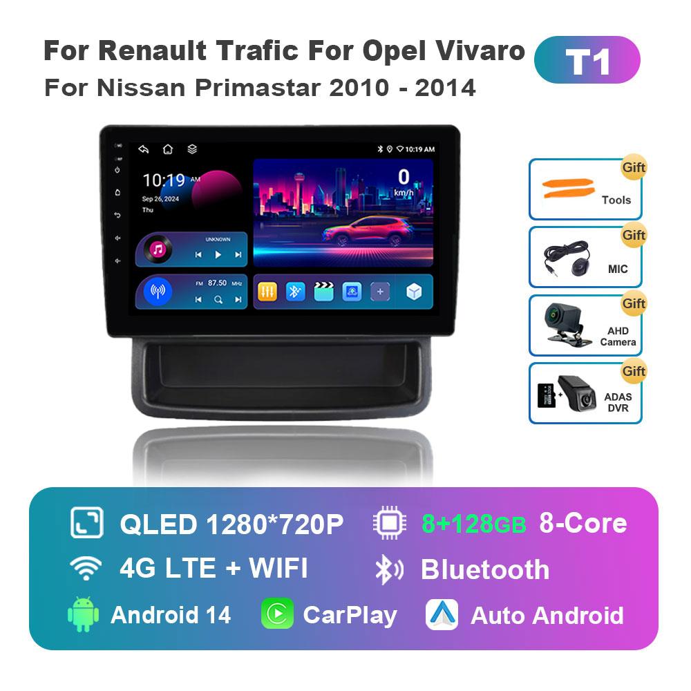 Car Radio Multimedia Player Android 14 for Renault Trafic For Opel Vivaro For Nissan Primastar 2010 - 2014 4G BT Split Screen