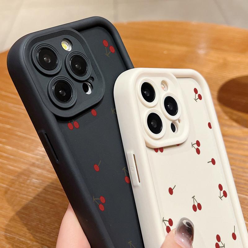 Cute Cherry Pattern TPU Soft Matte Phone Case For iPhone 16 Pro Max 15 Pro 14 13 12 11 XR XS Shockproof Lens Protection Bumper Cover