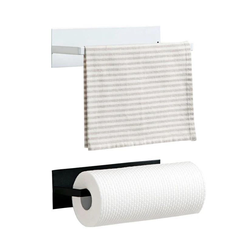 Punching Roll Paper Holder Kitchen Tissue Holder Cling Film Storage Holder self-adhesive Seamless Wall Mounted Storage Rack