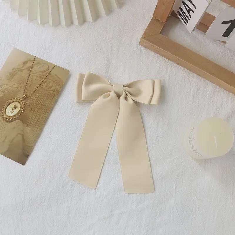 Beige Satin Ribbon Hair Set: French Bow, Japanese Sweet Style Hair Rope, Double Ponytail Clip, Bangs Accessory