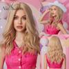 Blonde Long Curly Hair Wigs Middle Part Lace Hairline Wig for White Women Synthetic Natural Golden Blonde Daily Wig